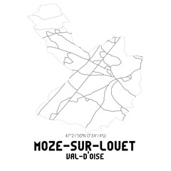 MOZE-SUR-LOUET Val-d'Oise. Minimalistic street map with black and white lines.