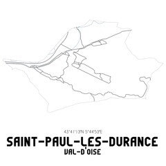 SAINT-PAUL-LES-DURANCE Val-d'Oise. Minimalistic street map with black and white lines.