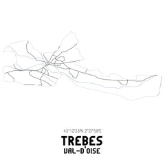 TREBES Val-d'Oise. Minimalistic street map with black and white lines.