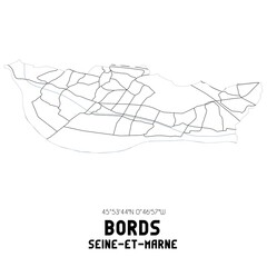 BORDS Seine-et-Marne. Minimalistic street map with black and white lines.