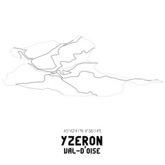 YZERON Val-d'Oise. Minimalistic street map with black and white lines.