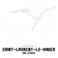 SAINT-LAURENT-LE-MINIER Val-d'Oise. Minimalistic street map with black and white lines.