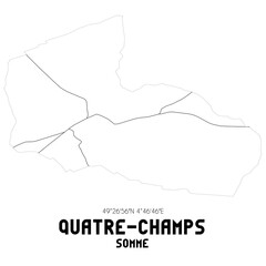 QUATRE-CHAMPS Somme. Minimalistic street map with black and white lines.