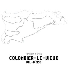 COLOMBIER-LE-VIEUX Val-d'Oise. Minimalistic street map with black and white lines.
