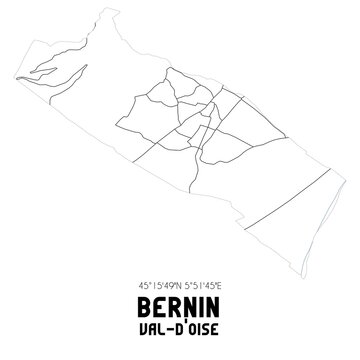 BERNIN Val-d'Oise. Minimalistic street map with black and white lines.
