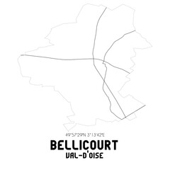 BELLICOURT Val-d'Oise. Minimalistic street map with black and white lines.