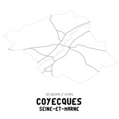 COYECQUES Seine-et-Marne. Minimalistic street map with black and white lines.