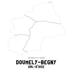 DOUMELY-BEGNY Val-d'Oise. Minimalistic street map with black and white lines.