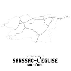 SANSSAC-L'EGLISE Val-d'Oise. Minimalistic street map with black and white lines.