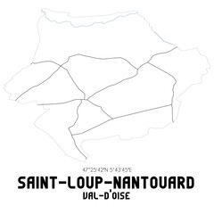 SAINT-LOUP-NANTOUARD Val-d'Oise. Minimalistic street map with black and white lines.