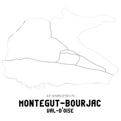 MONTEGUT-BOURJAC Val-d'Oise. Minimalistic street map with black and white lines.