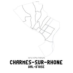 CHARMES-SUR-RHONE Val-d'Oise. Minimalistic street map with black and white lines.