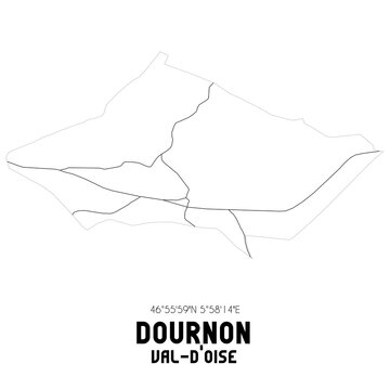 DOURNON Val-d'Oise. Minimalistic street map with black and white lines.