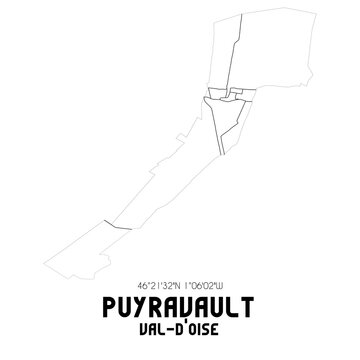 PUYRAVAULT Val-d'Oise. Minimalistic street map with black and white lines.