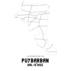 PUYBARBAN Val-d'Oise. Minimalistic street map with black and white lines.