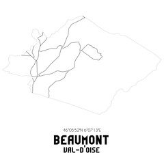 BEAUMONT Val-d'Oise. Minimalistic street map with black and white lines.