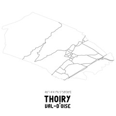 THOIRY Val-d'Oise. Minimalistic street map with black and white lines.