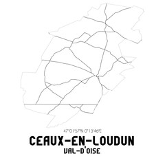 CEAUX-EN-LOUDUN Val-d'Oise. Minimalistic street map with black and white lines.