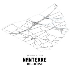 NANTERRE Val-d'Oise. Minimalistic street map with black and white lines.