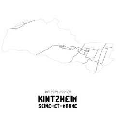 KINTZHEIM Seine-et-Marne. Minimalistic street map with black and white lines.