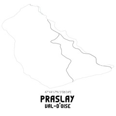 PRASLAY Val-d'Oise. Minimalistic street map with black and white lines.