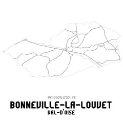 BONNEVILLE-LA-LOUVET Val-d'Oise. Minimalistic street map with black and white lines.