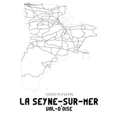 LA SEYNE-SUR-MER Val-d'Oise. Minimalistic street map with black and white lines.