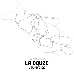 LA DOUZE Val-d'Oise. Minimalistic street map with black and white lines.