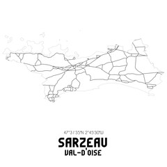 SARZEAU Val-d'Oise. Minimalistic street map with black and white lines.