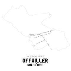 OFFWILLER Val-d'Oise. Minimalistic street map with black and white lines.