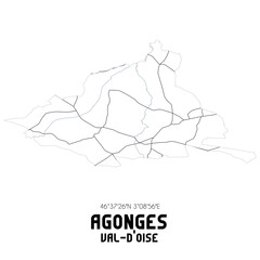 AGONGES Val-d'Oise. Minimalistic street map with black and white lines.