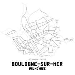 BOULOGNE-SUR-MER Val-d'Oise. Minimalistic street map with black and white lines.