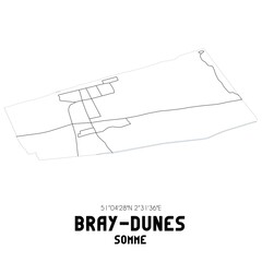 BRAY-DUNES Somme. Minimalistic street map with black and white lines.