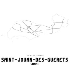 SAINT-JOUAN-DES-GUERETS Somme. Minimalistic street map with black and white lines.