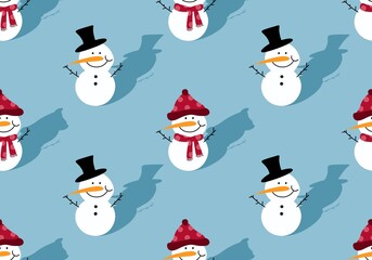 Winter seamless snowman and snowflakes pattern for Christmas wrapping paper and kids notebooks