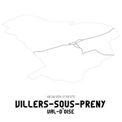 VILLERS-SOUS-PRENY Val-d'Oise. Minimalistic street map with black and white lines.