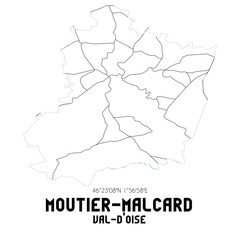MOUTIER-MALCARD Val-d'Oise. Minimalistic street map with black and white lines.