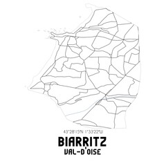 BIARRITZ Val-d'Oise. Minimalistic street map with black and white lines. - obrazy, fototapety, plakaty