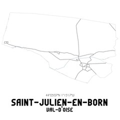 SAINT-JULIEN-EN-BORN Val-d'Oise. Minimalistic street map with black and white lines.