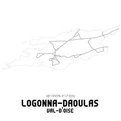 LOGONNA-DAOULAS Val-d'Oise. Minimalistic street map with black and white lines.