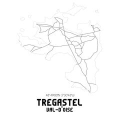 TREGASTEL Val-d'Oise. Minimalistic street map with black and white lines.