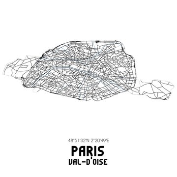 PARIS Val-d'Oise. Minimalistic street map with black and white lines.