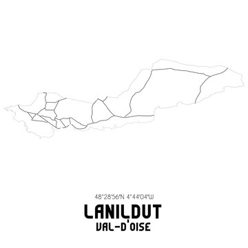 LANILDUT Val-d'Oise. Minimalistic street map with black and white lines.
