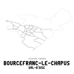 BOURCEFRANC-LE-CHAPUS Val-d'Oise. Minimalistic street map with black and white lines.