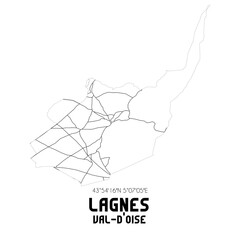 LAGNES Val-d'Oise. Minimalistic street map with black and white lines.
