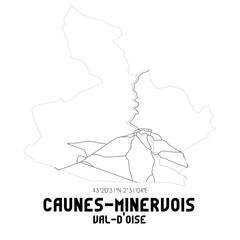 CAUNES-MINERVOIS Val-d'Oise. Minimalistic street map with black and white lines.