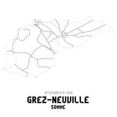 GREZ-NEUVILLE Somme. Minimalistic street map with black and white lines.