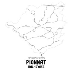 PIONNAT Val-d'Oise. Minimalistic street map with black and white lines.