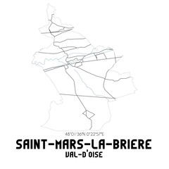 SAINT-MARS-LA-BRIERE Val-d'Oise. Minimalistic street map with black and white lines.