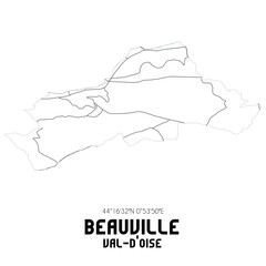 BEAUVILLE Val-d'Oise. Minimalistic street map with black and white lines.